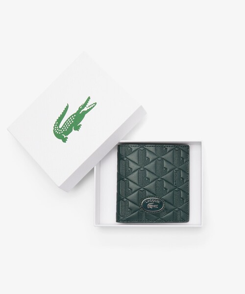 LACOSTE 財布 モノグラム RFID 二つ折りレザーウォレット メンズ