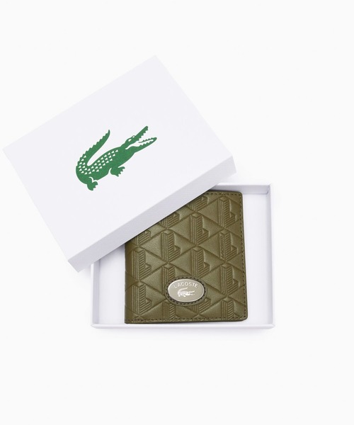 LACOSTE 財布 モノグラム RFID 二つ折りレザーウォレット メンズ