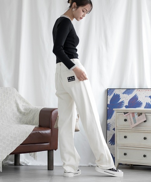 美品✨アドーア　24SS　ブロッキングデニムパンツ　ホワイト　36　ワイドパンツ 美品✨アドーア 24SS ブロッキングデニムパンツ ホワイト 36 ワイド