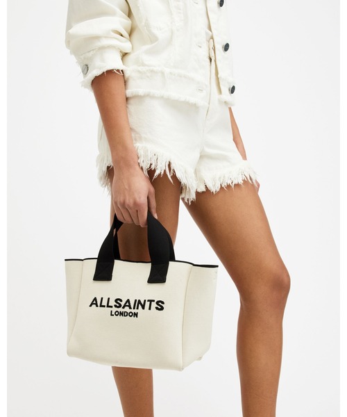 ALLSAINTS トートバッグ IZZY LOGO PRINT KNITTED MINI TOTE BAG