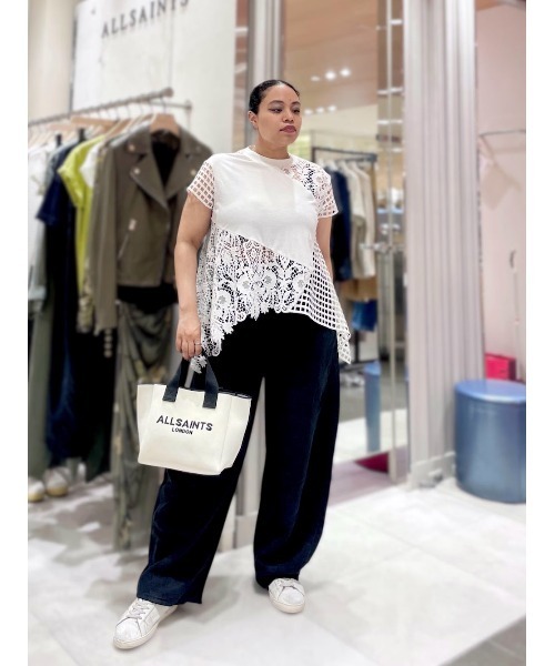 ALLSAINTS トートバッグ IZZY LOGO PRINT KNITTED MINI TOTE BAG