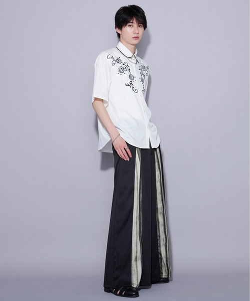 Ellno Loset（エルノロゼット） シャツ ローズ刺繍パイピングシャツ