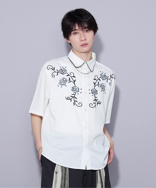 Ellno Loset（エルノロゼット） シャツ ローズ刺繍パイピングシャツ