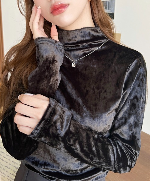 moment+ tシャツ クラッシュベロアハイネックメローカットソー