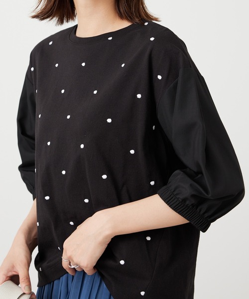 BELLUNA PLUS（ベルーナプラス） tシャツ ドット刺しゅうデザイン袖