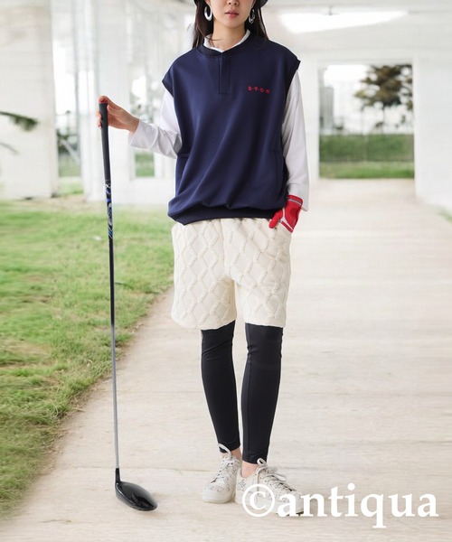 新品未使用 antiqua stch 切り替えハーフパンツ GOLF ブラック antiqua パンツ 「STCH」切り替えハーフパンツ レディース