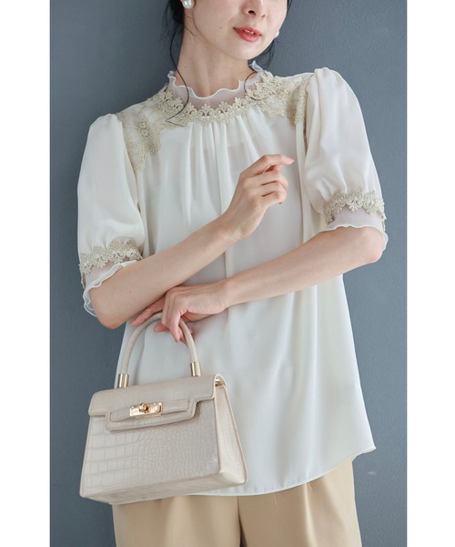 ブラウス シャツ 優美な刺繍デコレーションのベールブラウストップス レディース