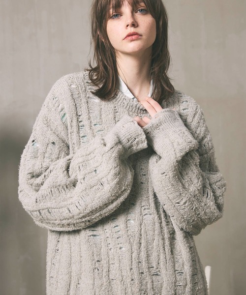 Maison special 24aw ニット Snow Wash Damaged Prime-Over Crew Neck Knit Pullover