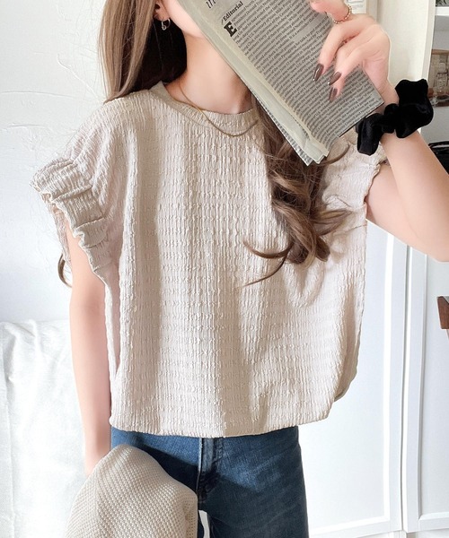 ★ELF SACK★ カジュアル  プリント Ｔシャツ/送料込 セール】ふわっと広がるAラインで魅せる。シャーリングデザインT