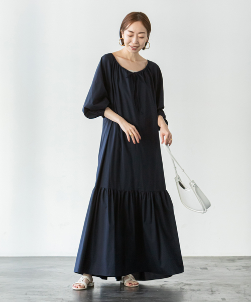 Noble 七分袖フレアスリーブワンピース　ネイビー　36 NOBLE 「NOBLE」 7分袖ワンピース 36 ネイビー レディース
