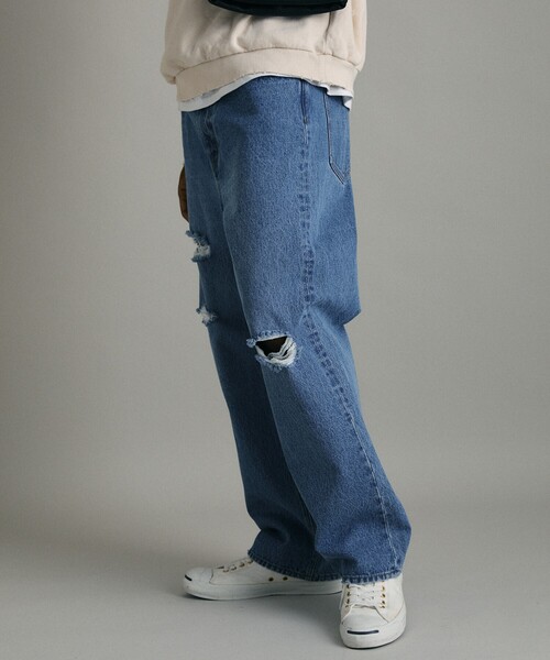 パンツ hard crushed wide denim / blue / 36 Firsthand（ファーストハンド） ワイドパンツ ジーンズ Crash Wide