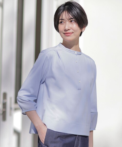 tシャツ 「洗える・接触冷感」プレーティングジャージー バンドカラー カットソー レディース 洗える・接触冷感】プレーティングジャージー バンドカラー