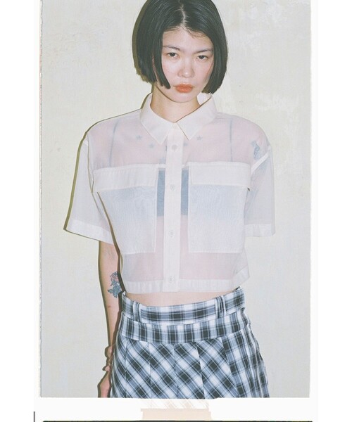 Ray BEAMS ブラウス シャツ シアー クロップドシャツ レディース