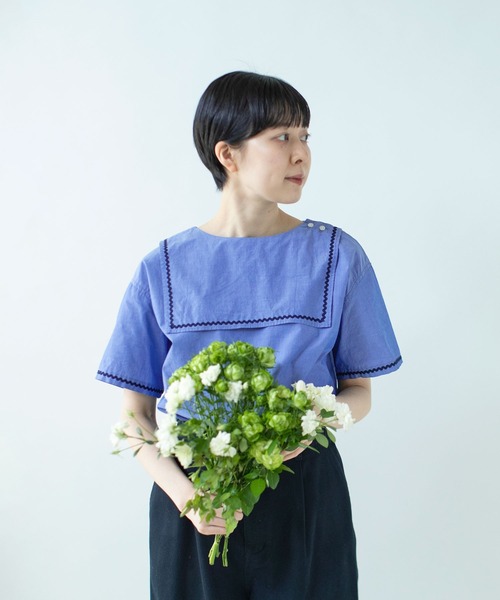 ブラウス シャツ オーガニックマグワッシャーミニ衿プルオーバー レディース オーガニックマグワッシャーミニ衿プルオーバー | quadro