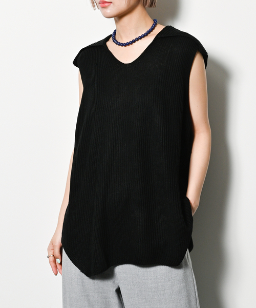 ニット セーター SEEALL WIDE COLLOR RIB TOP SAW53 KJ601：ニットトップス レディース