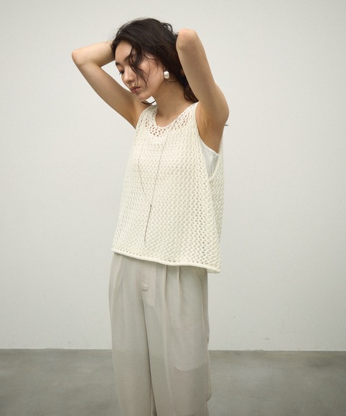 美品L'Appartement Knit Vestニットベスト ベージュ ベスト ジレ Mesh Knit Vest / メッシュニットベスト レディース