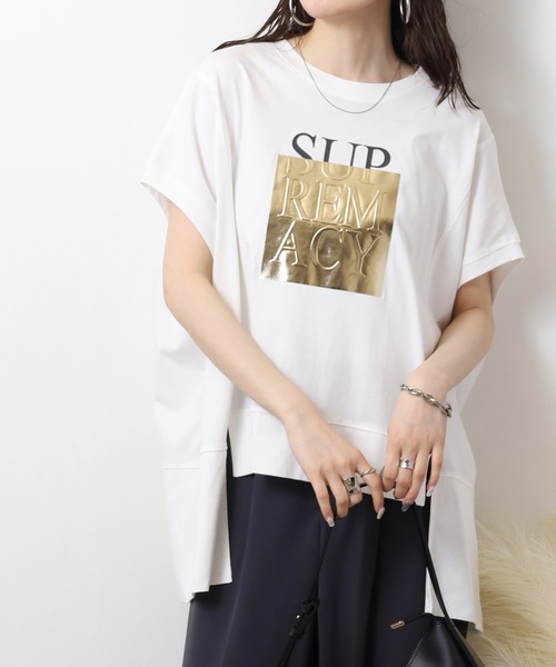 tシャツ A.N.L 箔プリントオーバーサイズ半袖Tシャツ レディース