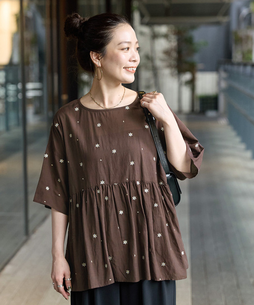 ブラウス シャツ 「WEB限定」手洗い可 / バックリボンフラワー刺繍ブラウス レディース Simplicite ブラウス シャツ 「WEB限定」手洗い可 / バック