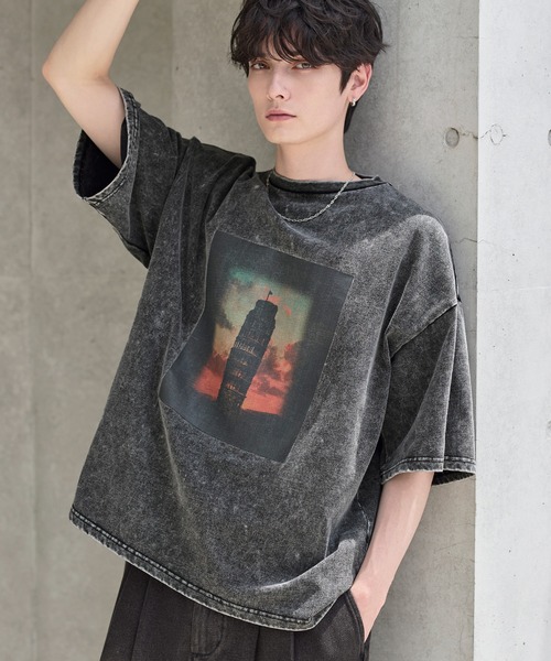 tシャツ ヴィンテージ加工ピグメントグラフィックTシャツ メンズ