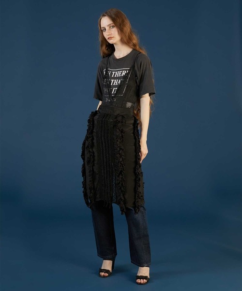 販売中crinklecrinklecrinkle apron skirt frill rayon shantung apron skirt | BLACK