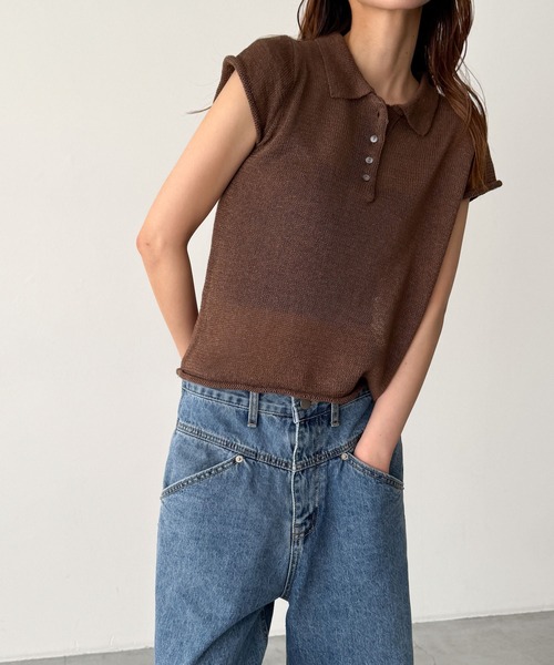 canal jean 半袖ニット 完売品 El Mar CANAL JEAN ニット セーター El mar ペーパー半袖ポロニット