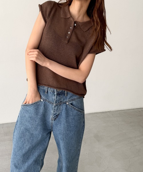 ニット セーター El mar　ペーパー半袖ポロニット レディース CANAL JEAN ニット セーター El mar ペーパー半袖ポロニット