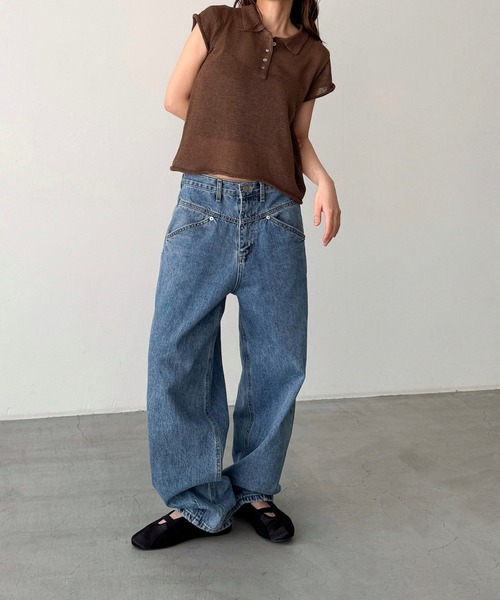canal jean 半袖ニット 完売品 El Mar CANAL JEAN ニット セーター El mar ペーパー半袖ポロニット