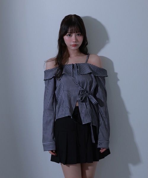 M DOLLY ブラウス シャツ check fiorella ribbon tops / チェックフィ 