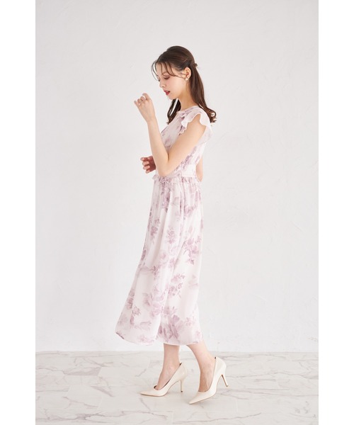【完売品】tocco closet パープル フラワー フリル ワンピース プチフリルネックラッフルフリルスリーブフラワープリントワンピース