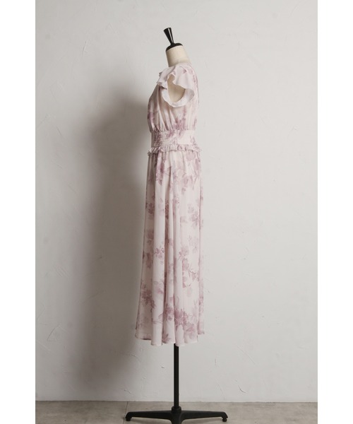 【完売品】tocco closet パープル フラワー フリル ワンピース プチフリルネックラッフルフリルスリーブフラワープリントワンピース