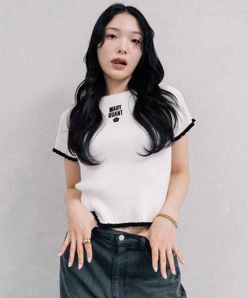 「PUBLUX」 半袖カットソー「MARY QUANTコラボ」 フリ- ブラック レディース_画像5