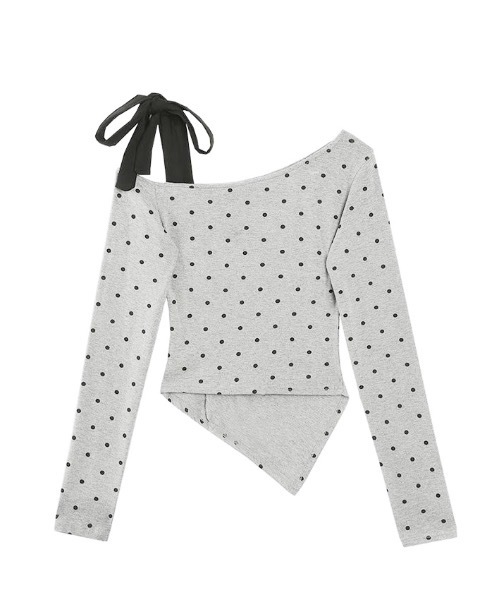 tinkerend（ティンカーエンド） tシャツ One-shoulder Ribbon Dot Tops
