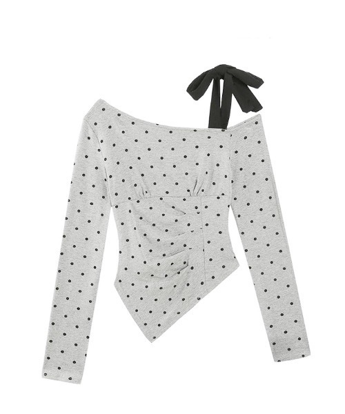 【最安値】Check Ribbon Docking Tee White tinkerend（ティンカーエンド） tシャツ One-shoulder Ribbon Dot Tops