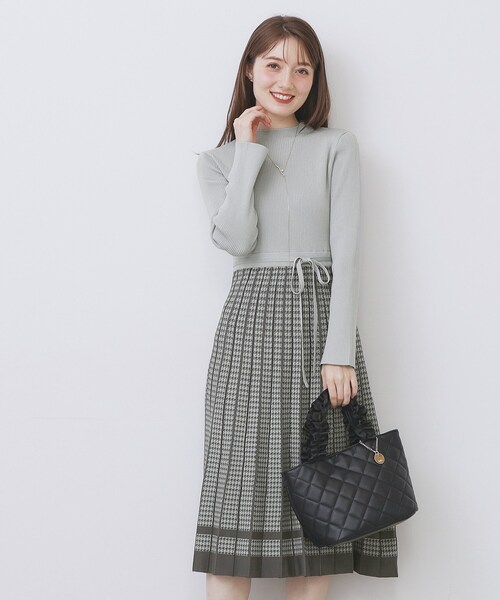 index（インデックス） ワンピース 千鳥チェックバイカラーニット