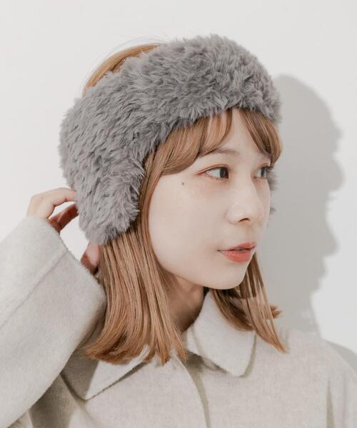 GRAPE楽譜アルファベット ニット ファー ヘアバンド イヤーマフ黄色グレー SMELLY（スメリー） ヘアバンド ファーフラップヘアバンド : ZOZOTOWN