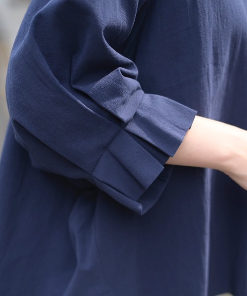 「＆HALF」 「noa-ge」7分袖ブラウス L ネイビー レディース_画像2