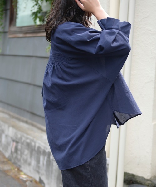 「＆HALF」 「noa-ge」7分袖ブラウス L ネイビー レディース_画像4