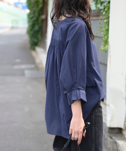 「＆HALF」 「noa-ge」7分袖ブラウス L ネイビー レディース_画像8