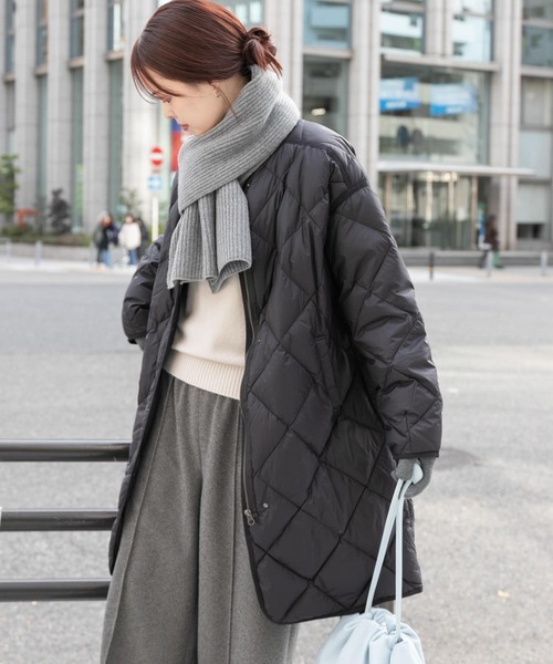 URBAN RESEARCH DOORS カーキ ノーカラーダウンコート URBAN RESEARCH DOORS（アーバンリサーチドアーズ） ダウンジャケット