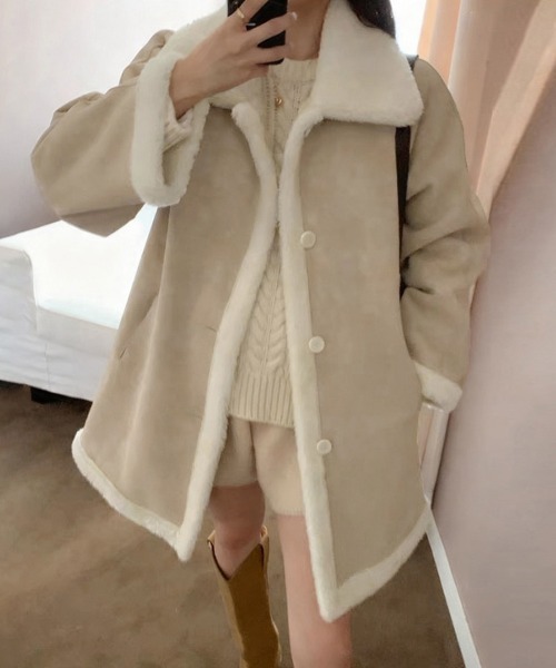 ムートンコート ボアコート フェイクムートン風ボアコート レディース