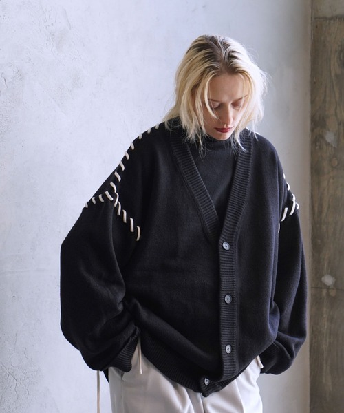 「JUNRED」 ニットカーディガン M ブラック メンズ_画像4