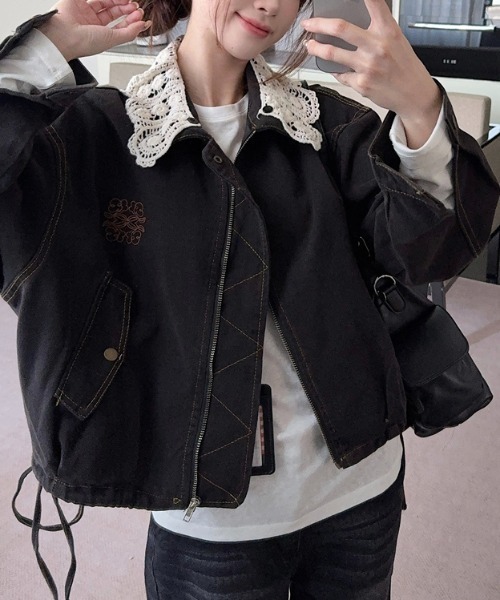 Diosfront デニムジャケット gジャン 襟レースデニムジャケット