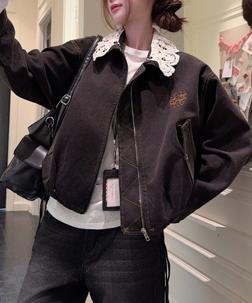 Diosfront デニムジャケット gジャン 襟レースデニムジャケット
