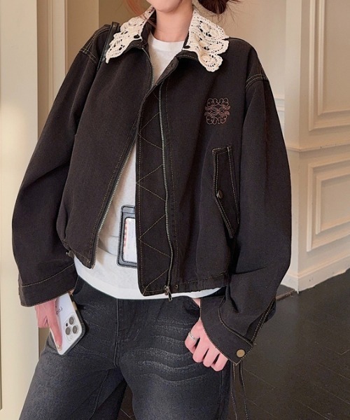 Diosfront デニムジャケット gジャン 襟レースデニムジャケット