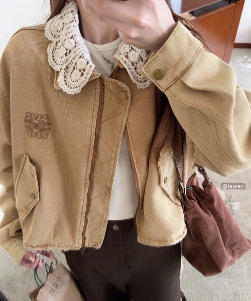 Diosfront デニムジャケット gジャン 襟レースデニムジャケット