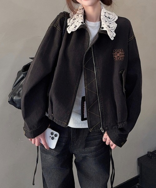 Diosfront デニムジャケット gジャン 襟レースデニムジャケット