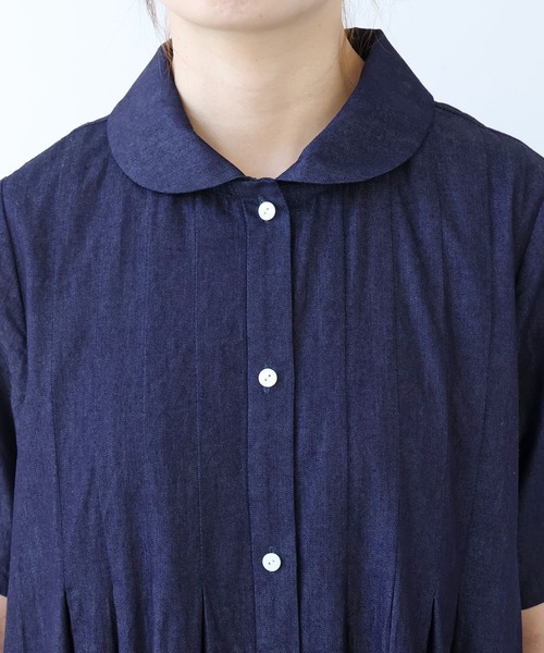 ビュルデサボン　tulle 刺繍 丸衿ワンピース bulle de savon（ビュルデサボン） ワンピース 5.5OZ denim 丸衿