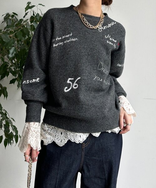 DouDou（ドゥドゥ） ニット セーター 「WEB限定」レタリング刺繍プル