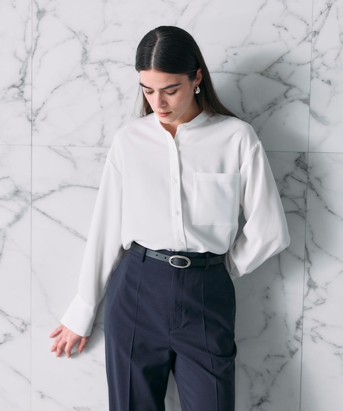 N.O.R.C ブラウス シャツ バックサテンストレッチボウタイブラウス