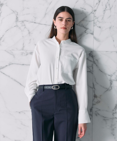 N.O.R.C ブラウス シャツ バックサテンストレッチボウタイブラウス